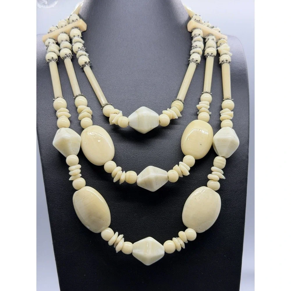 Vintage Multi Strand Glass and Stone Bead Statement 17